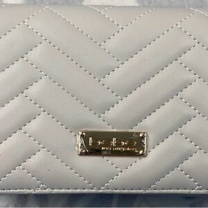 bebe Quilted Chevron Crossbody in Light Gray with Gold Plate